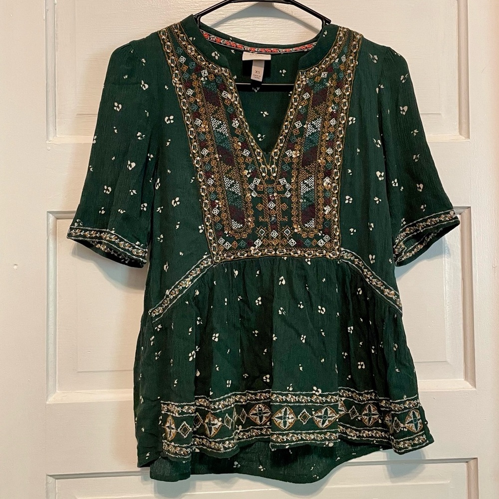Dark Green Embroidered Knox Rose Top